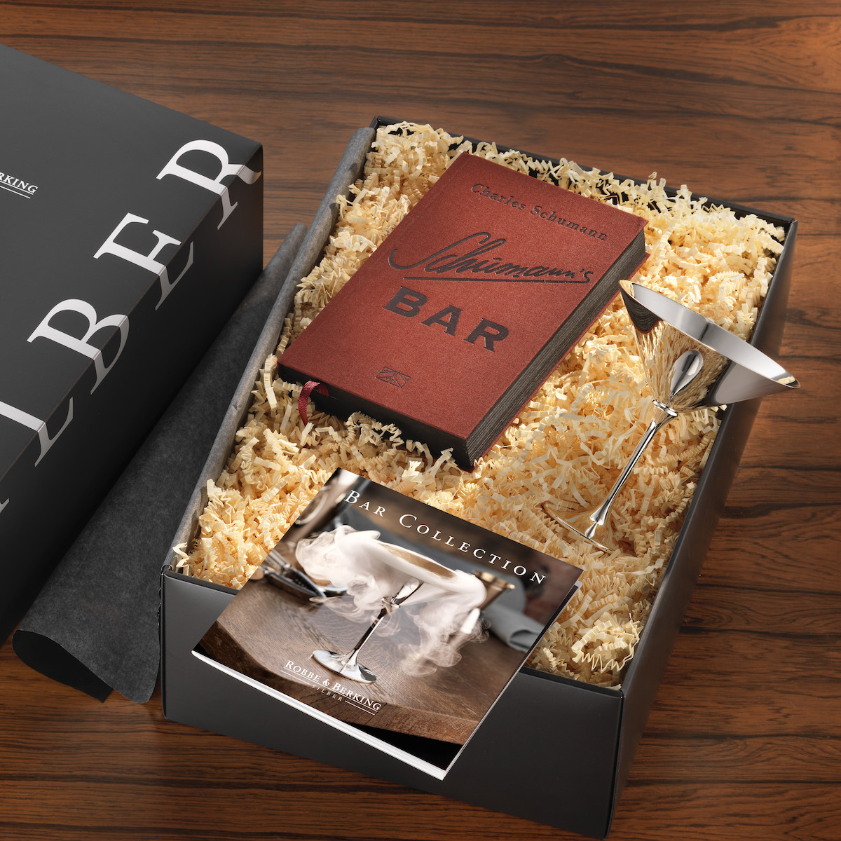 Robbe & Berking gift set, silver-plated cocktail bowl with bar book